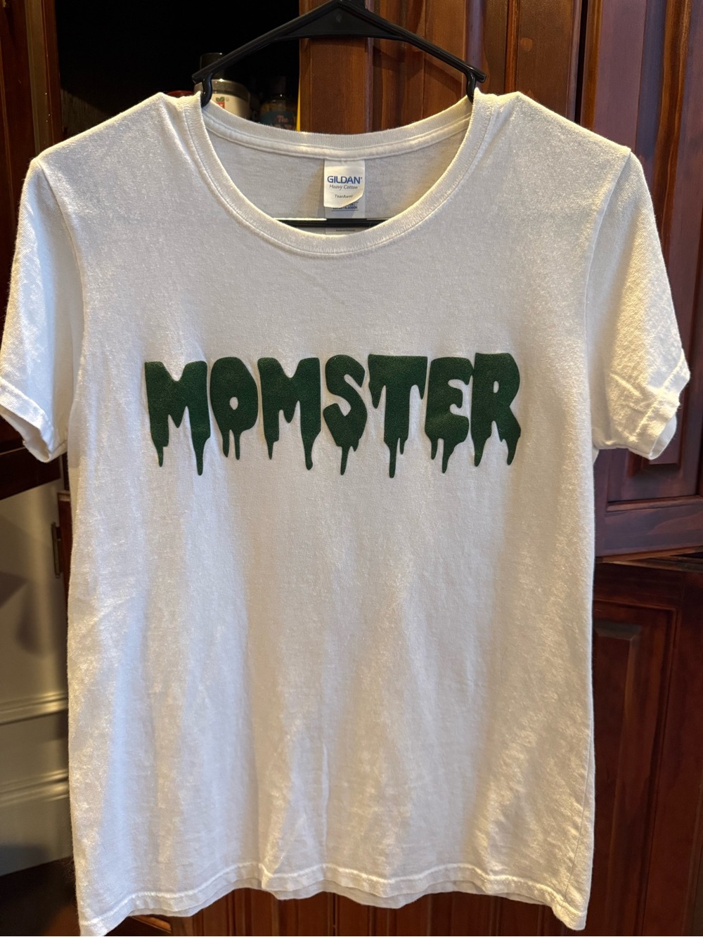 Vintage ‘MOMSTER' Women’s M Tee - Green Velvet Iron On Lettering